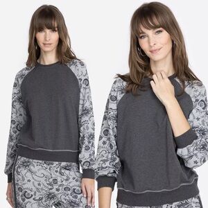 Johnny Was Gray Floral Wanders Bishop Sleeve Sweatshirt Small